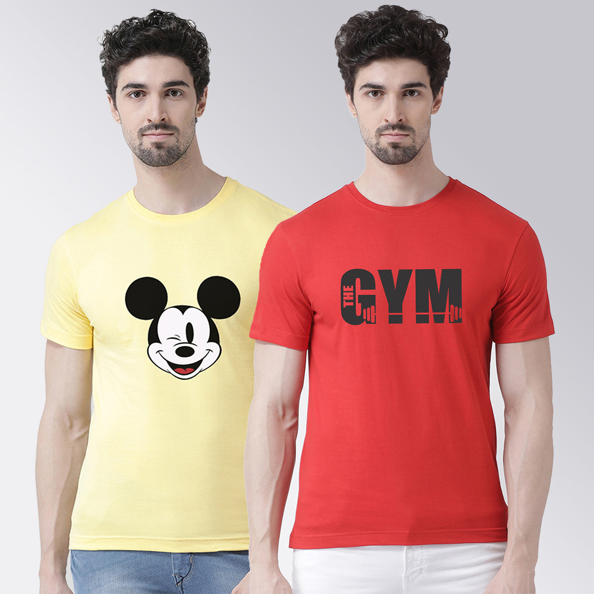 Men's Pack Of 2 Yellow & Red Printed Half Sleeves T-Shirt - Friskers