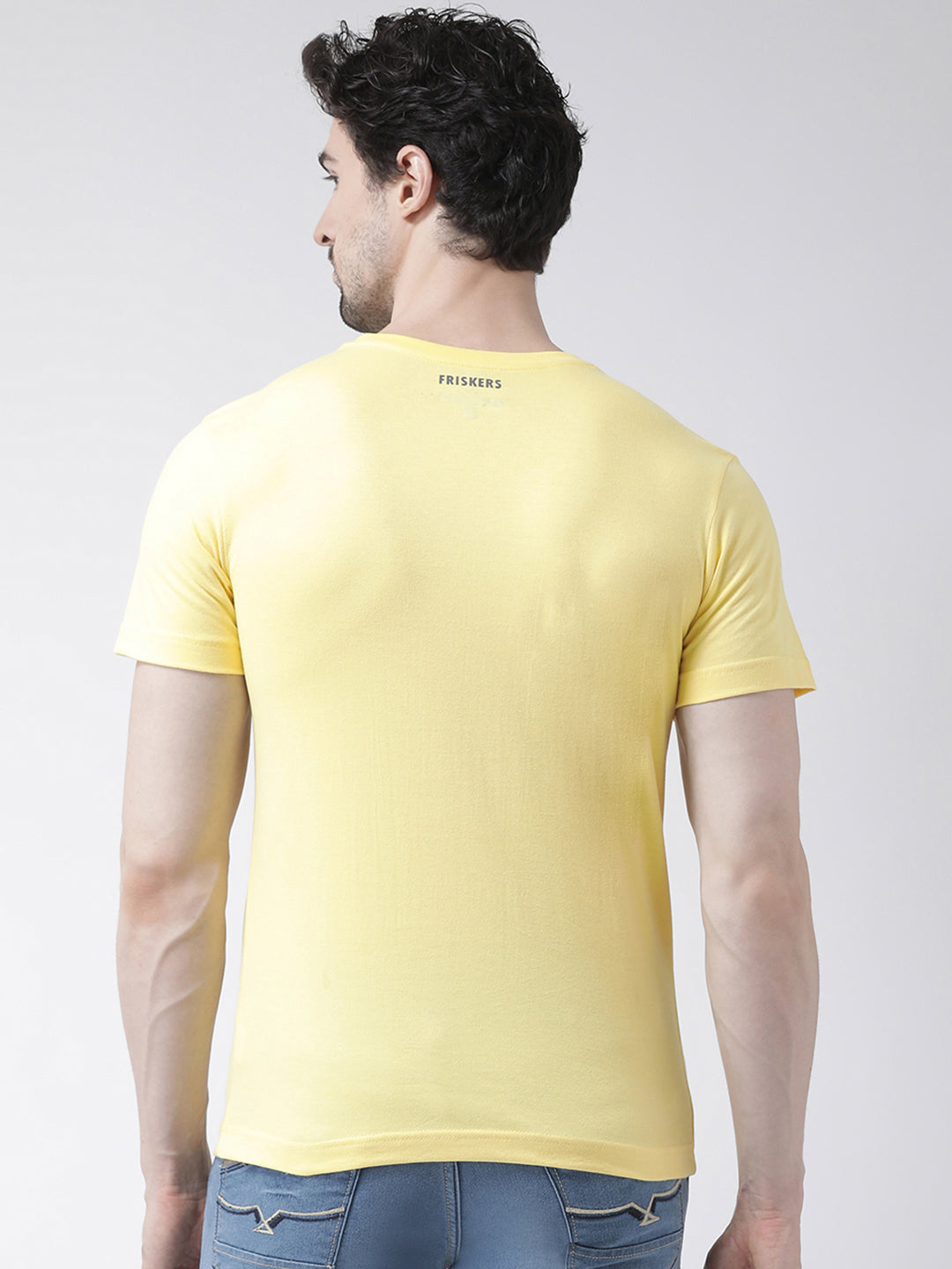 Men's Pack Of 2 Yellow & White Printed Half Sleeves T-Shirt - Friskers