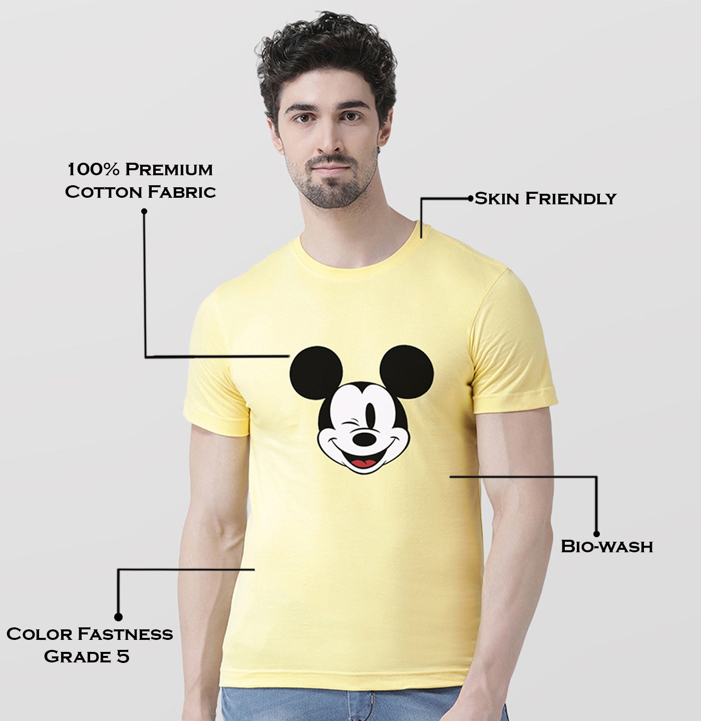 Men's Pack Of 2 Yellow & Navy Printed Half Sleeves T-Shirt - Friskers