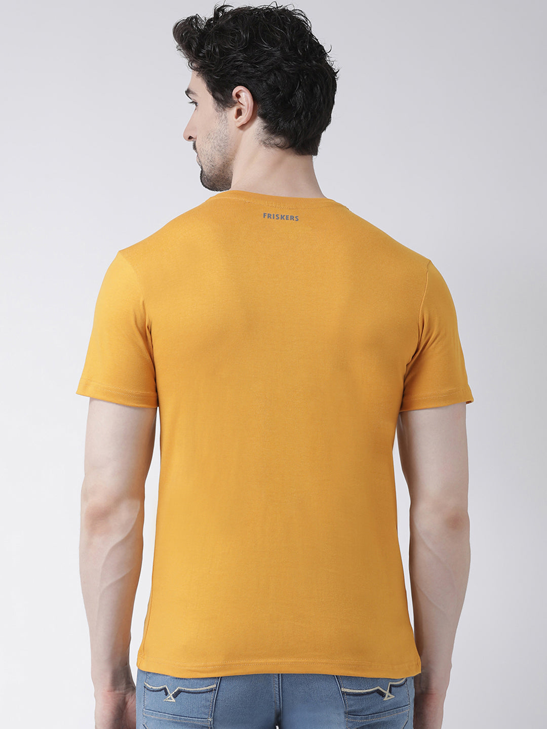 Men's Pack Of 2 Mustard & Navy Printed Half Sleeves T-Shirt - Friskers