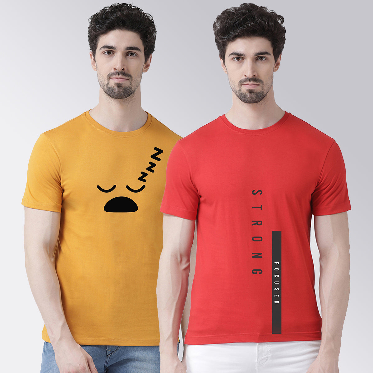 Men's Pack Of 2 Printed Round Neck Half Sleeves T-Shirt - Friskers