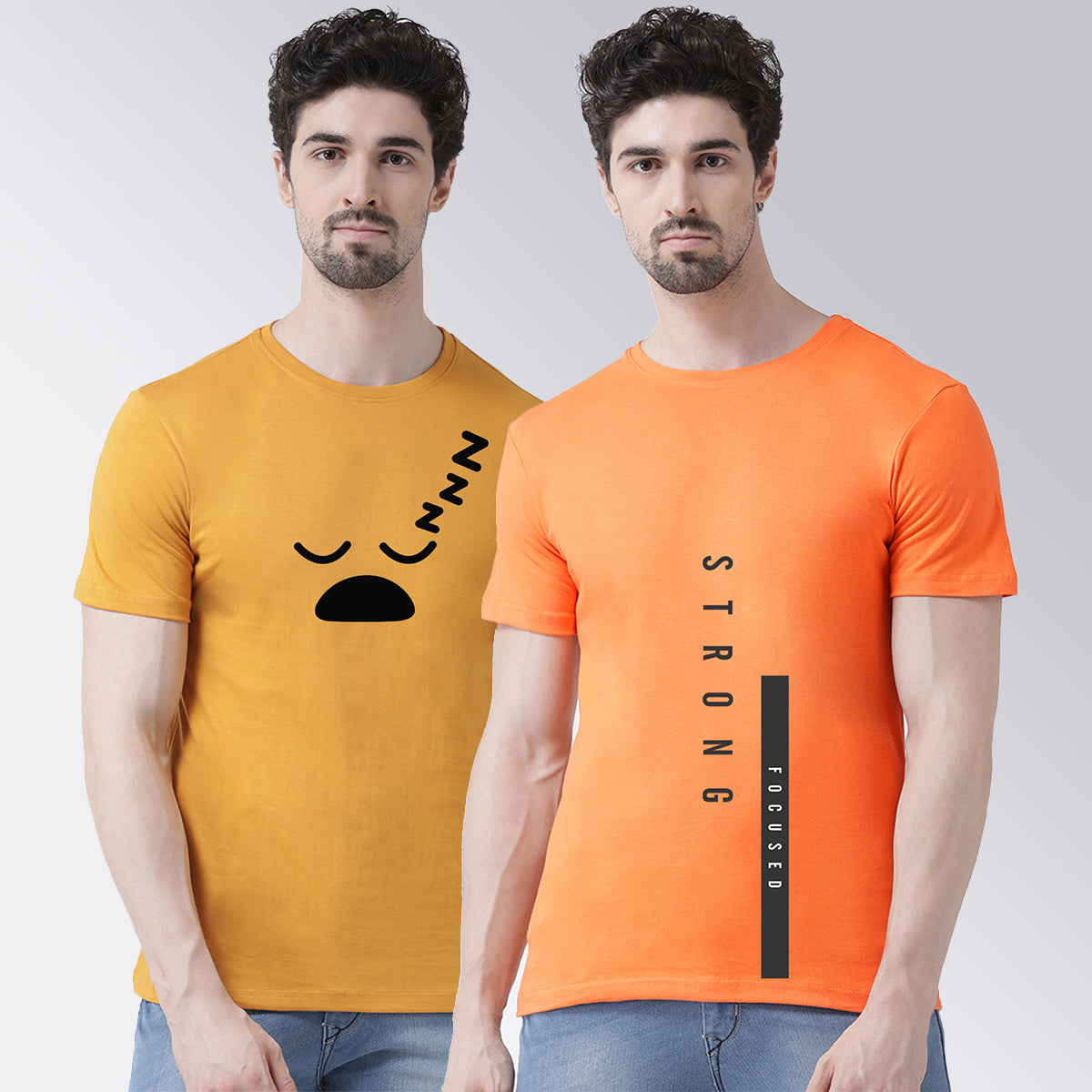 Men's Pack Of 2 Printed Round Neck Half Sleeves T-Shirt - Friskers