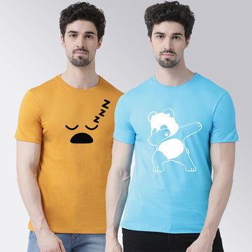 Men's Pack Of 2 Printed Round Neck Half Sleeves T-Shirt - Friskers