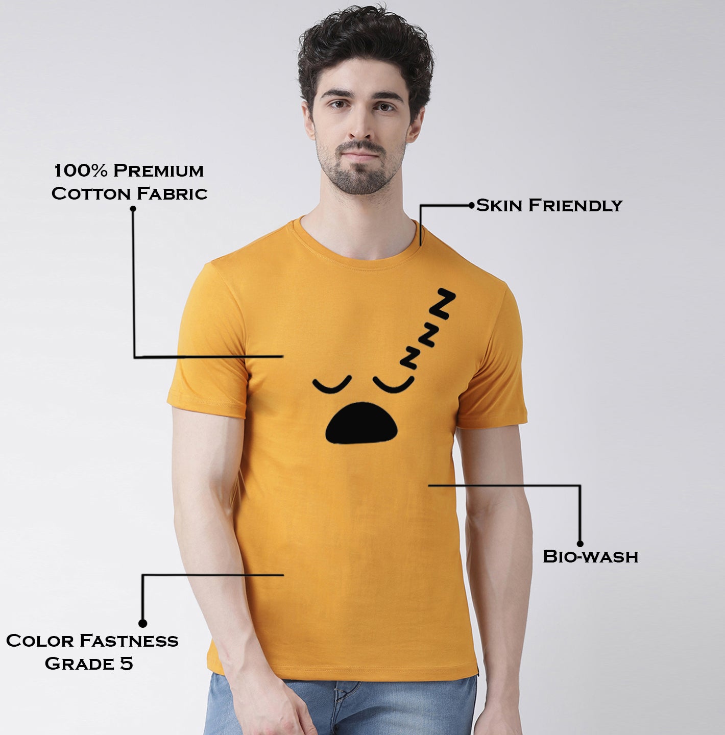Men's Pack Of 2 Mustard & Turquiose Printed Half Sleeves T-Shirt - Friskers