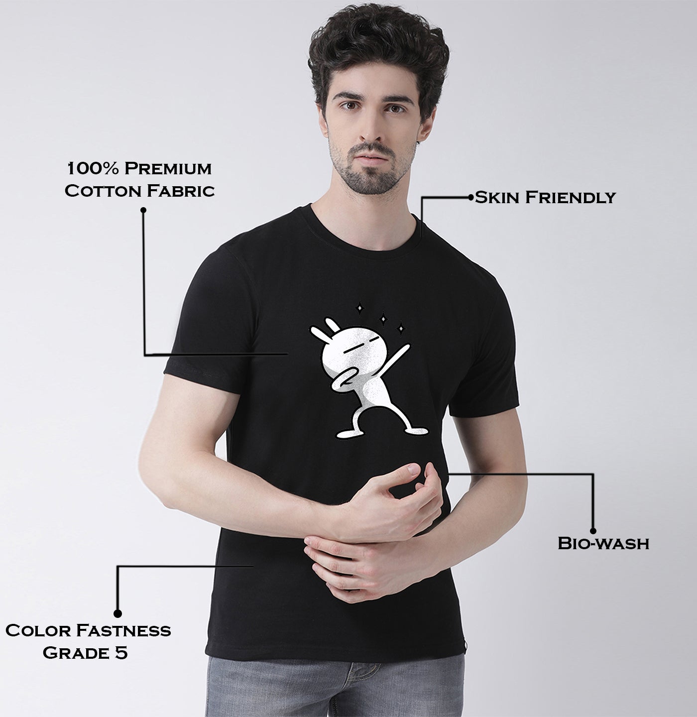 Men's Pack Of 2 Black & Turquiose Printed Half Sleeves T-Shirt - Friskers