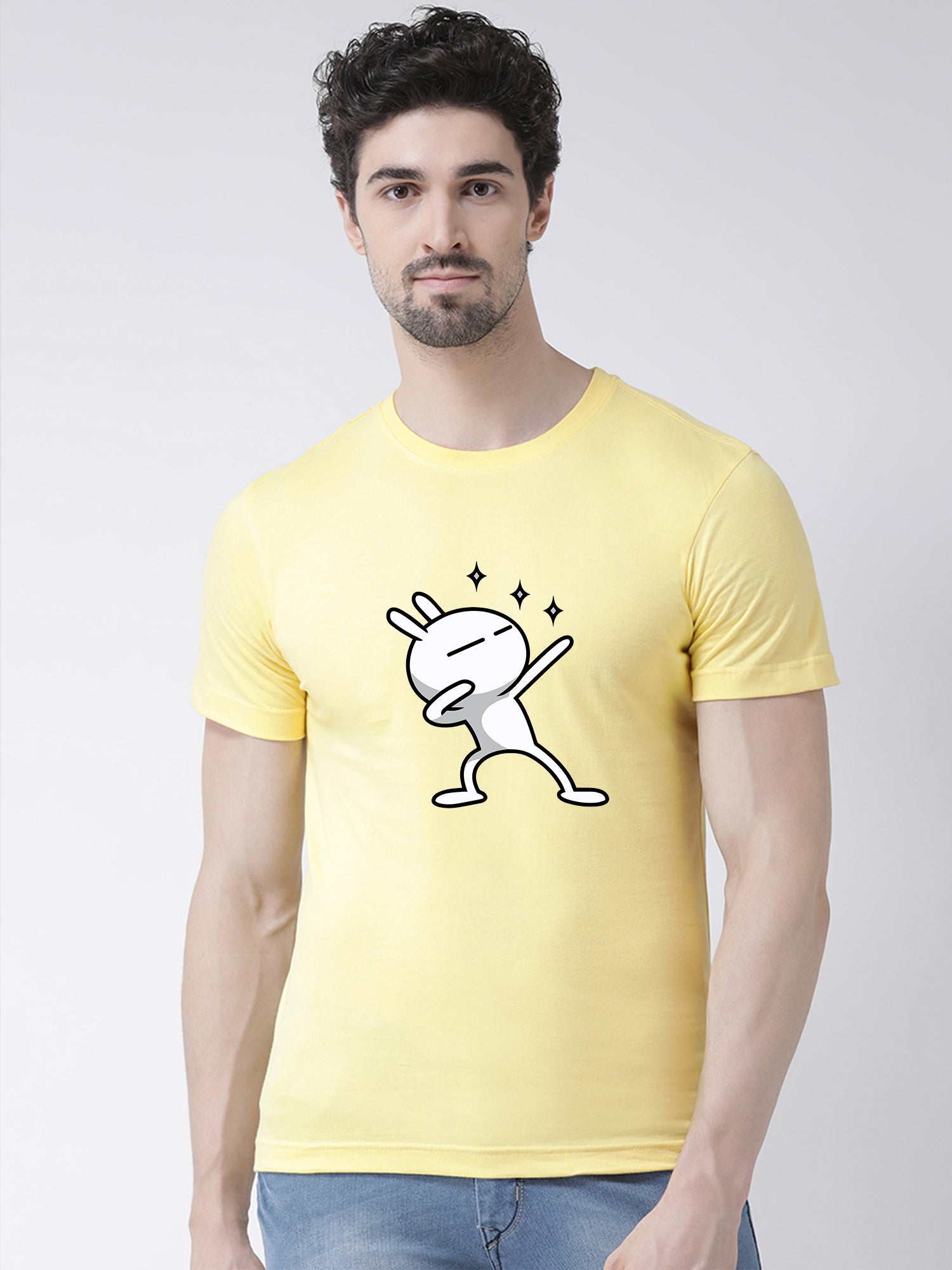 Men's Pack Of 2 Navy & Yellow Printed Half Sleeves T-Shirt - Friskers