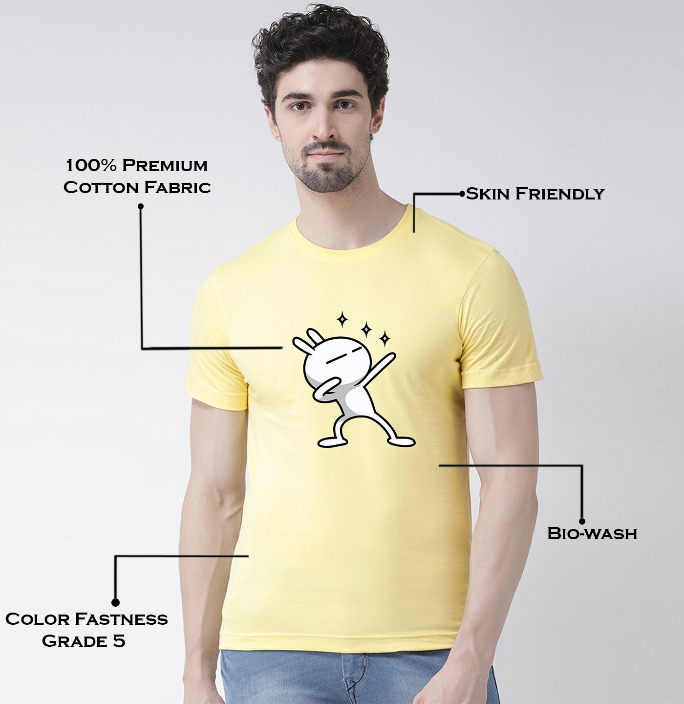 Men's Pack Of 2 Yellow & Navy Printed Half Sleeves T-Shirt - Friskers