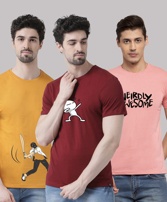 Men Pack Of 3 Printed Half Sleeves T-Shirt - Friskers
