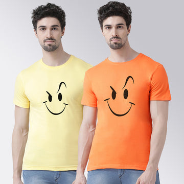 Men's Pack Of 2 Yellow & Orange Printed Half Sleeves T-Shirt - Friskers