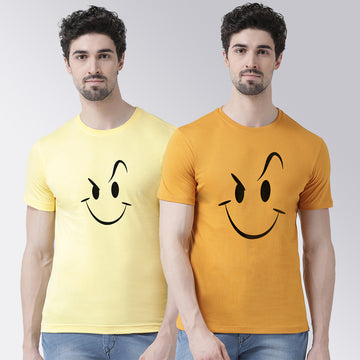 Men's Pack Of 2 Yellow & Mustard Printed Half Sleeves T-Shirt - Friskers