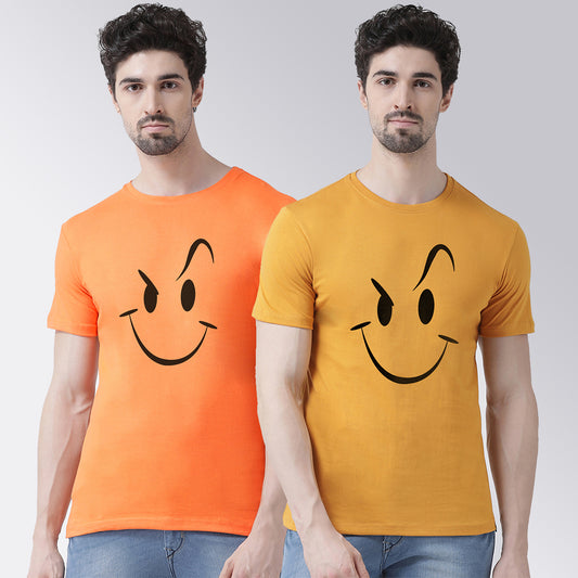 Men's Pack Of 2 Orange & Mustard Printed Half Sleeves T-Shirt - Friskers