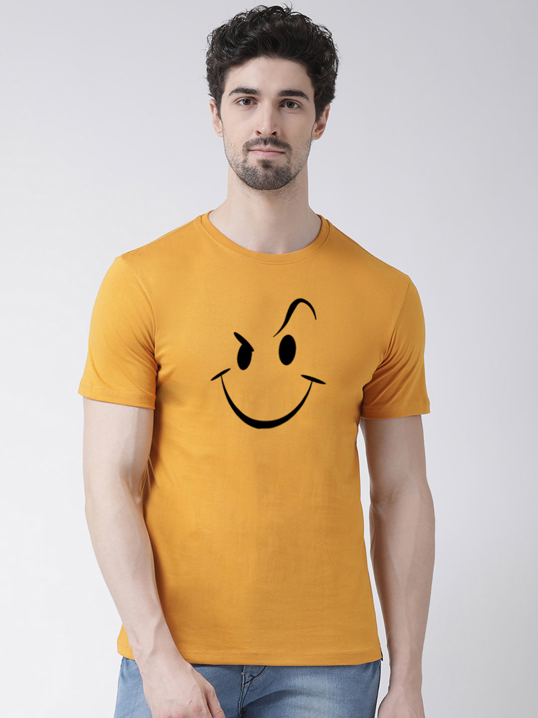 Men's Pack Of 2 Yellow & Mustard Printed Half Sleeves T-Shirt - Friskers