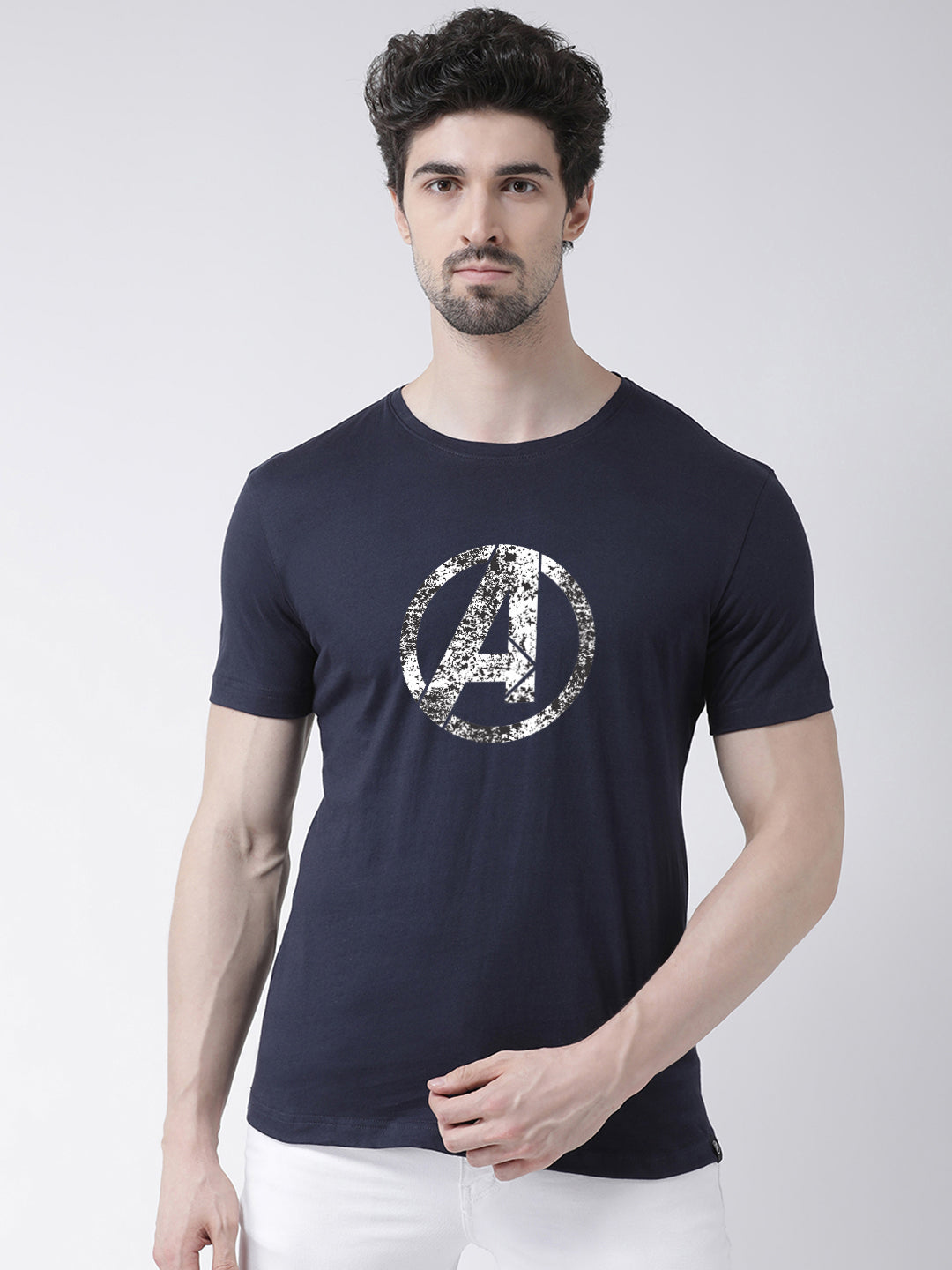 Men's Pack Of 2 Black & Navy Printed Half Sleeves T-Shirt - Friskers