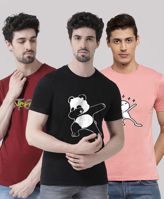 Men Pack Of 3 Printed Half Sleeves T-Shirt - Friskers