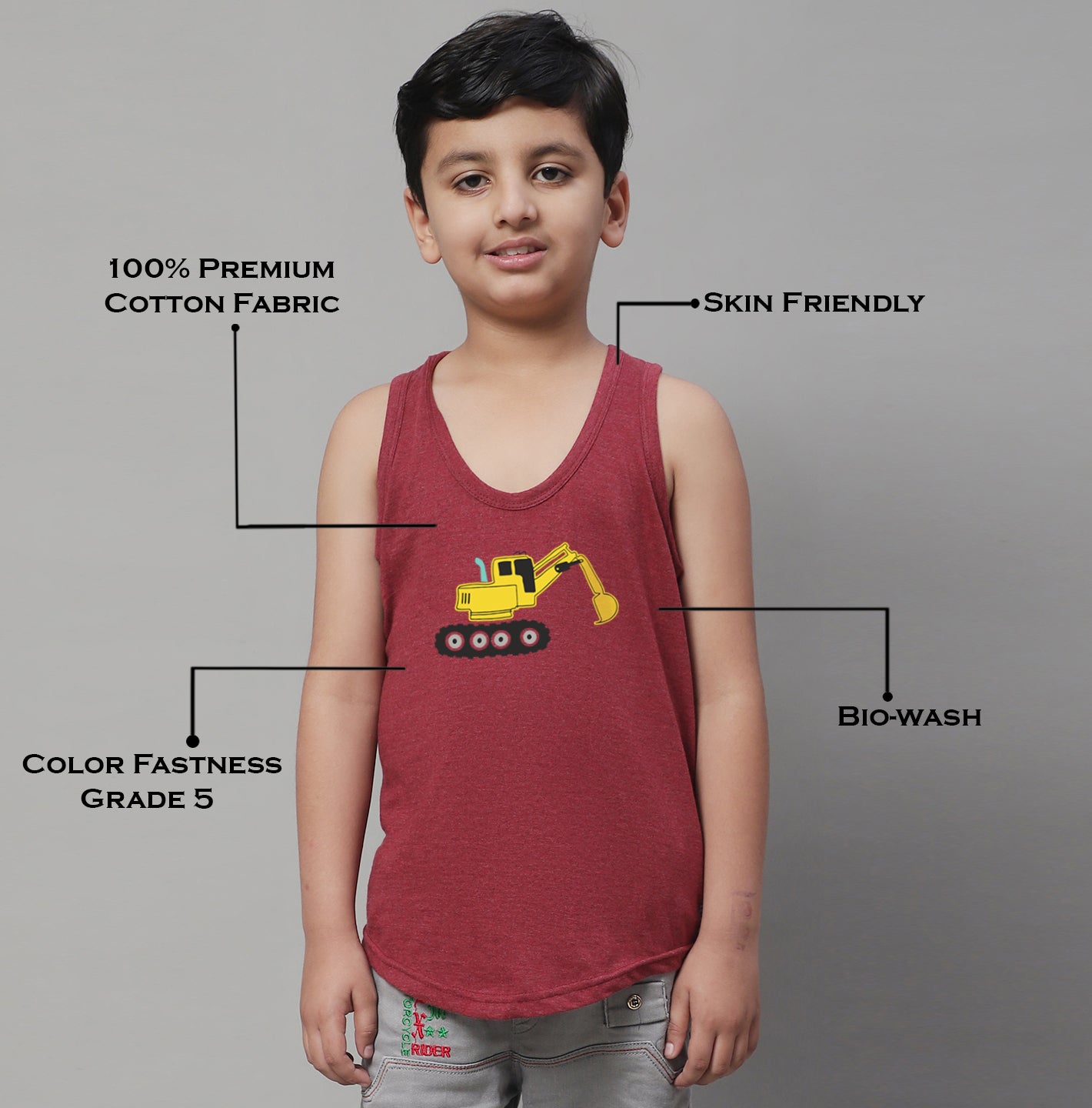 Kids Excavator printed Regular Fit Vest - Friskers