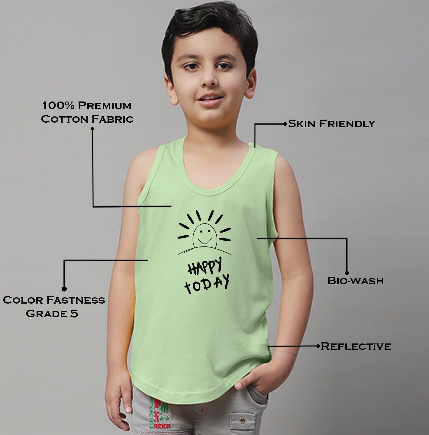 Boys Happy Today Regular Fit Printed Vest - Friskers