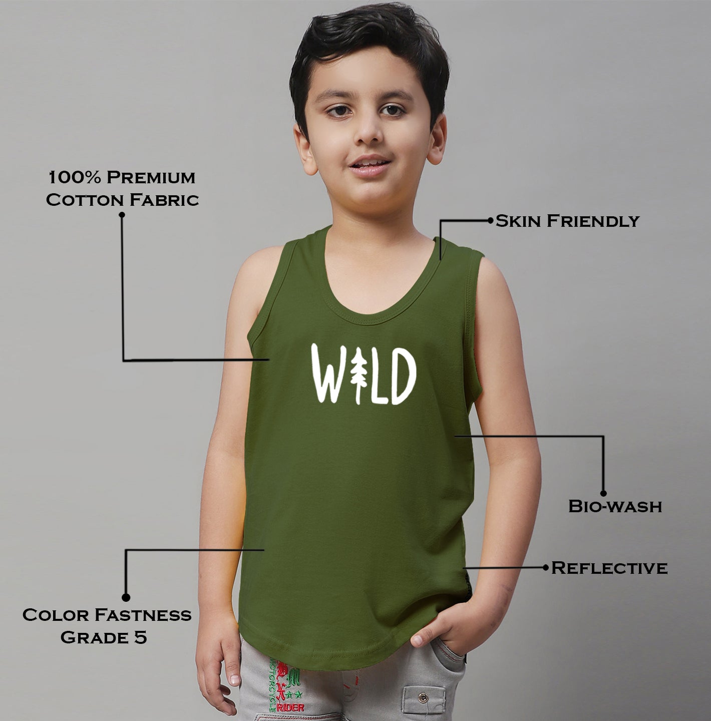 Kids Wild Pure Cotton Regular Fit Printed Vest - Friskers