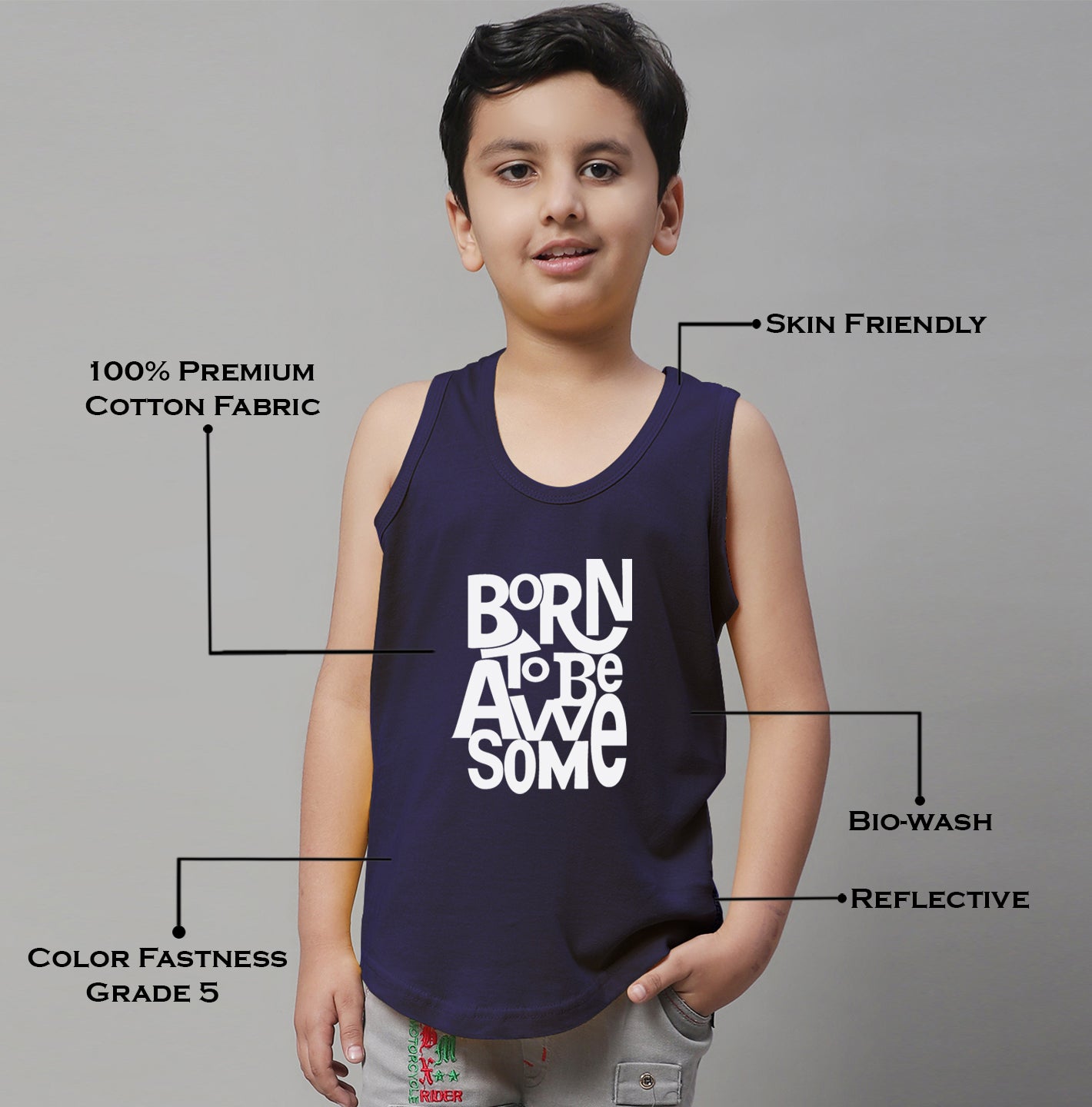 Boys Born To Be Awesome Regular Fit Vest - Friskers