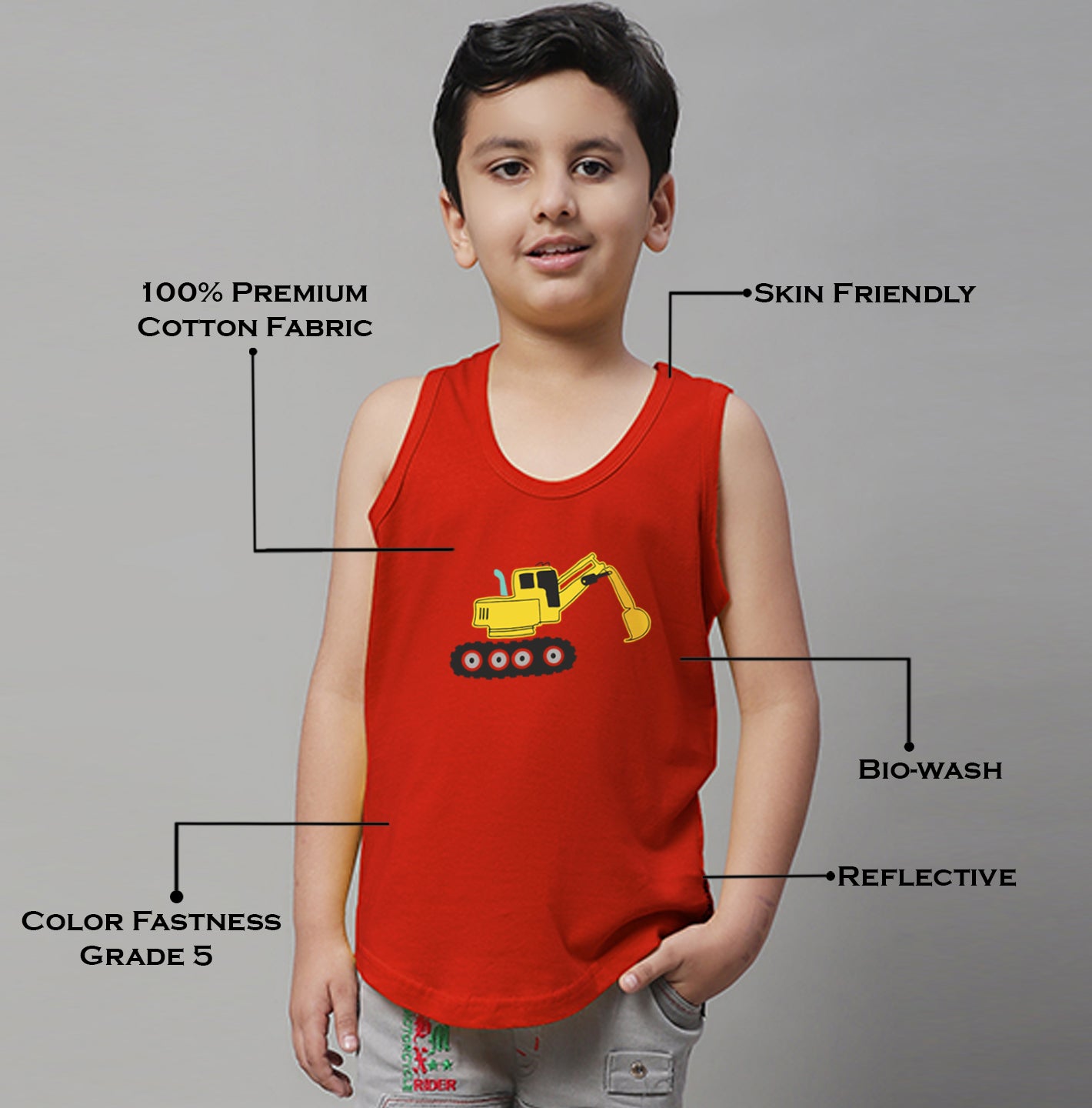 Boys Excavator Regular Fit Printed Vest - Friskers