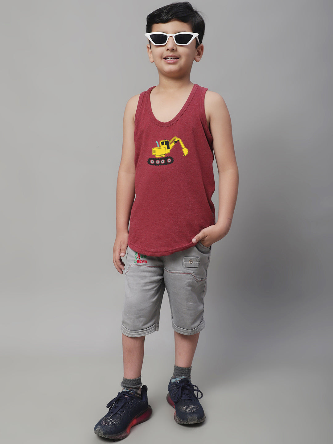 Kids Excavator printed Regular Fit Vest - Friskers