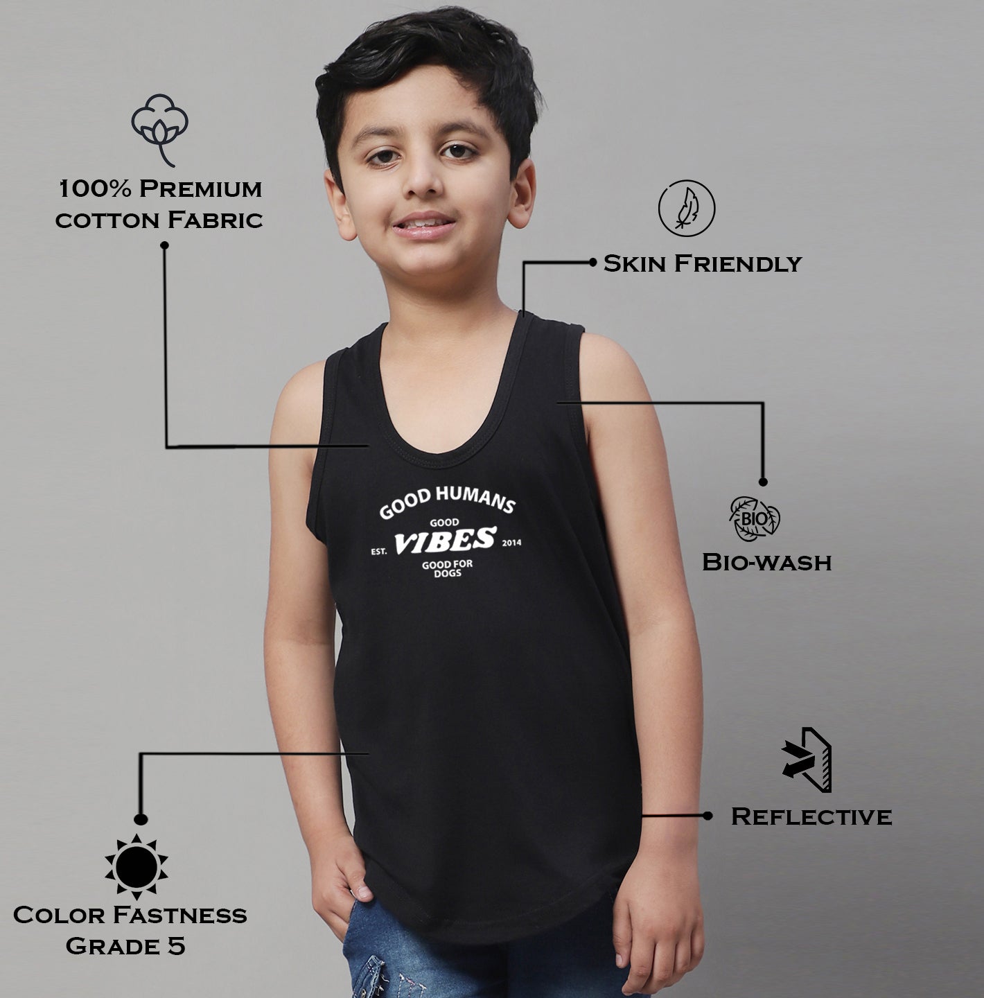 Boys Good Vibes Printed Regular Fit Vest - Friskers