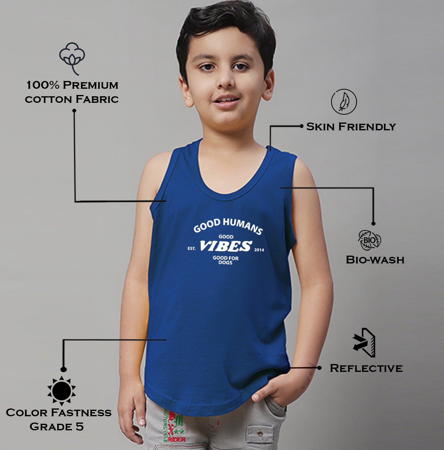 Boys Good Vibes Printed Regular Fit Vest - Friskers