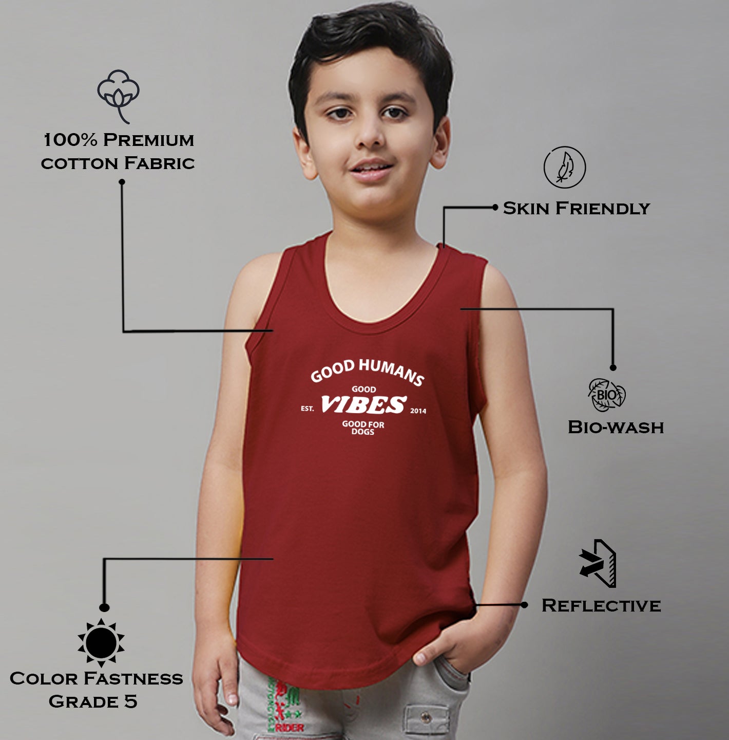 Boys Good Vibes Printed Regular Fit Vest - Friskers