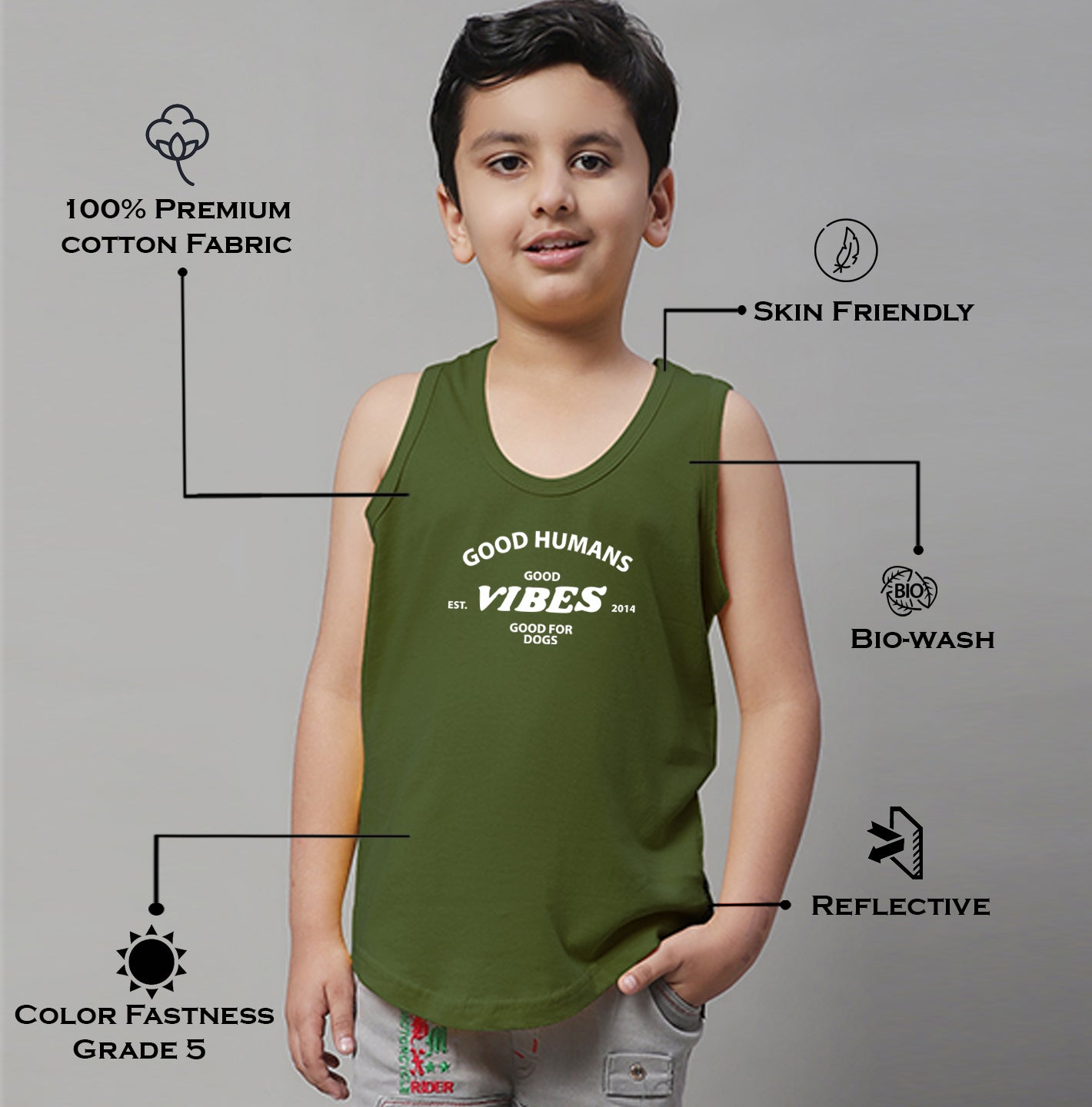 Boys Good Vibes Printed Regular Fit Vest - Friskers