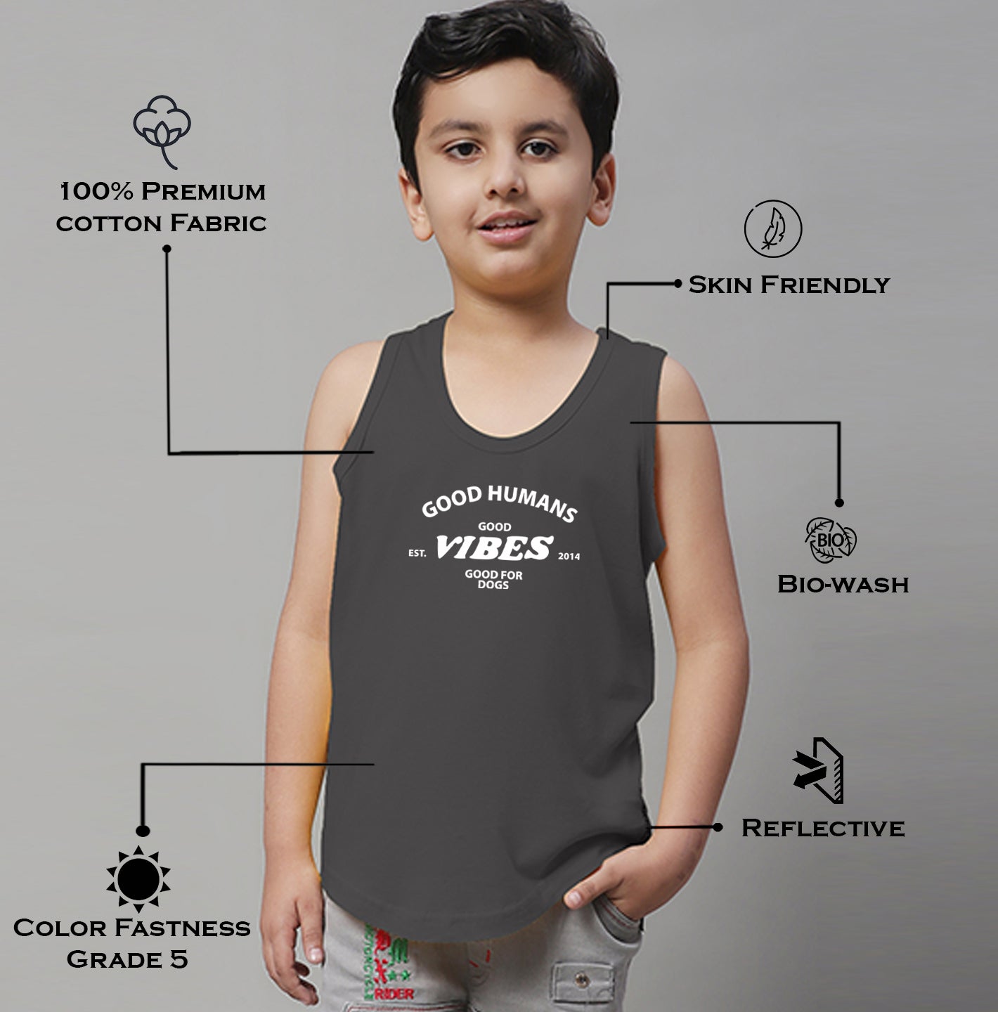 Boys Good Vibes Printed Regular Fit Vest - Friskers