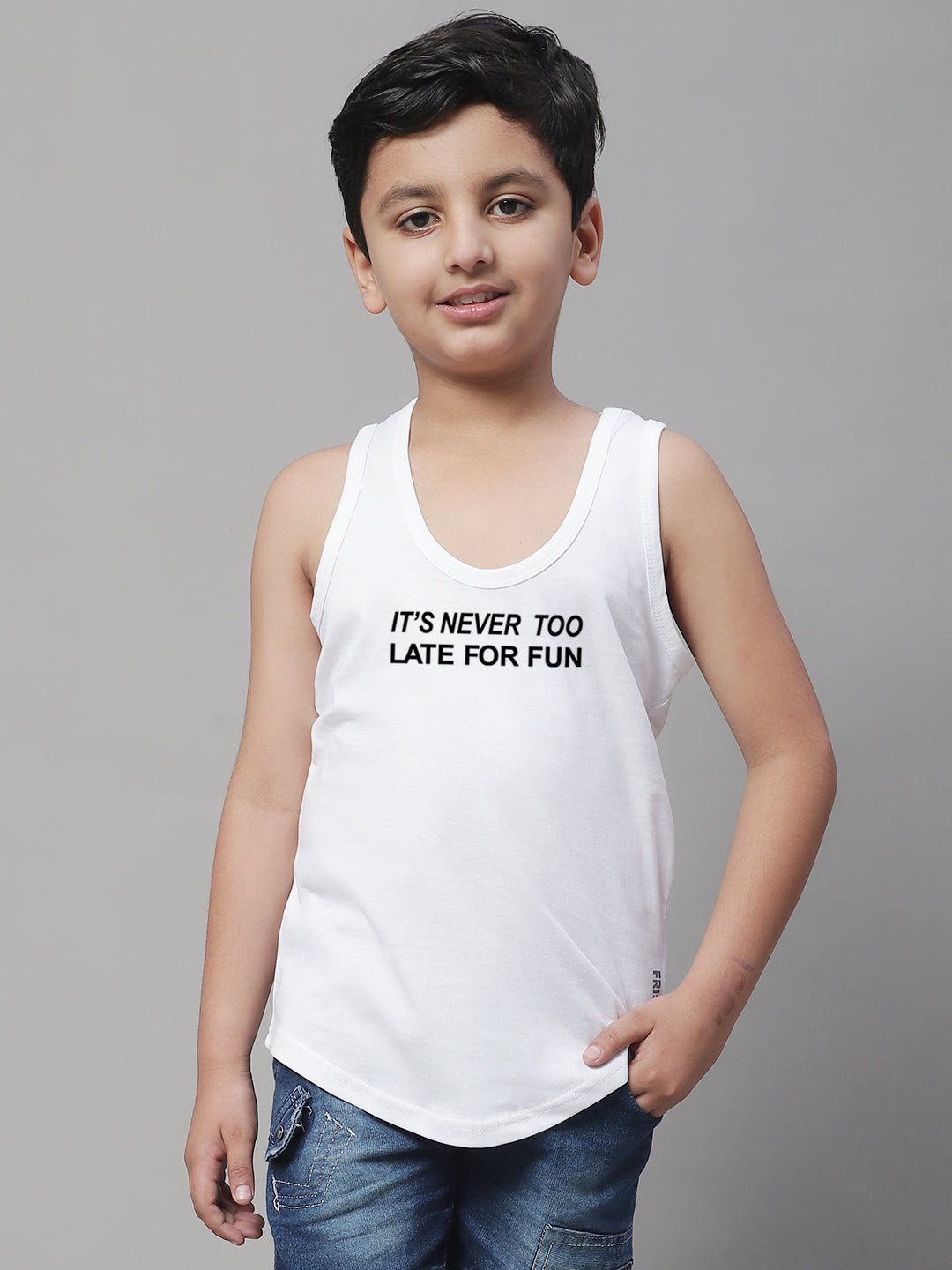 Boys Its Never Too Late For Fun Printed Regular Fit Vest - Friskers