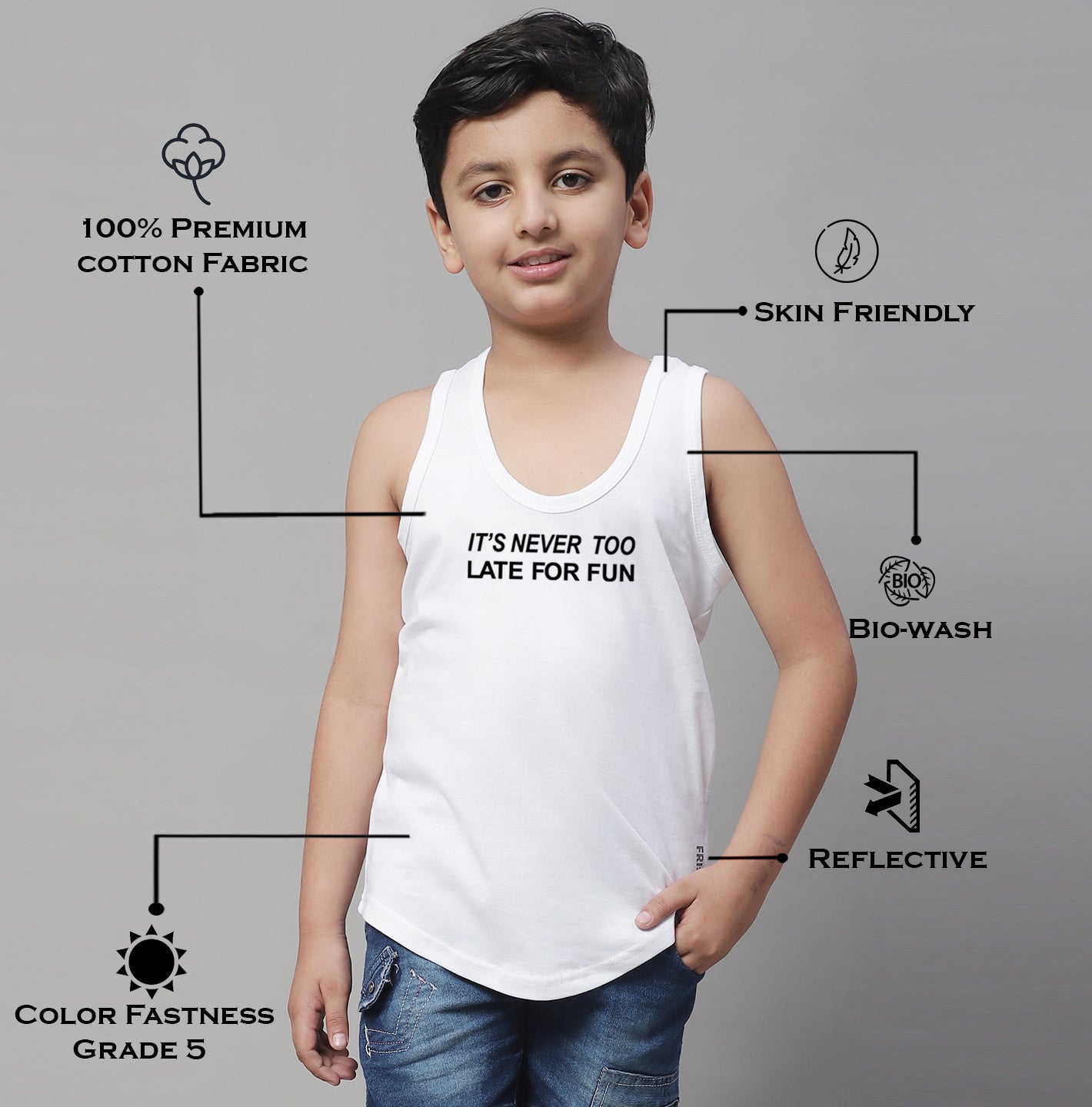 Boys Its Never Too Late For Fun Printed Regular Fit Vest - Friskers