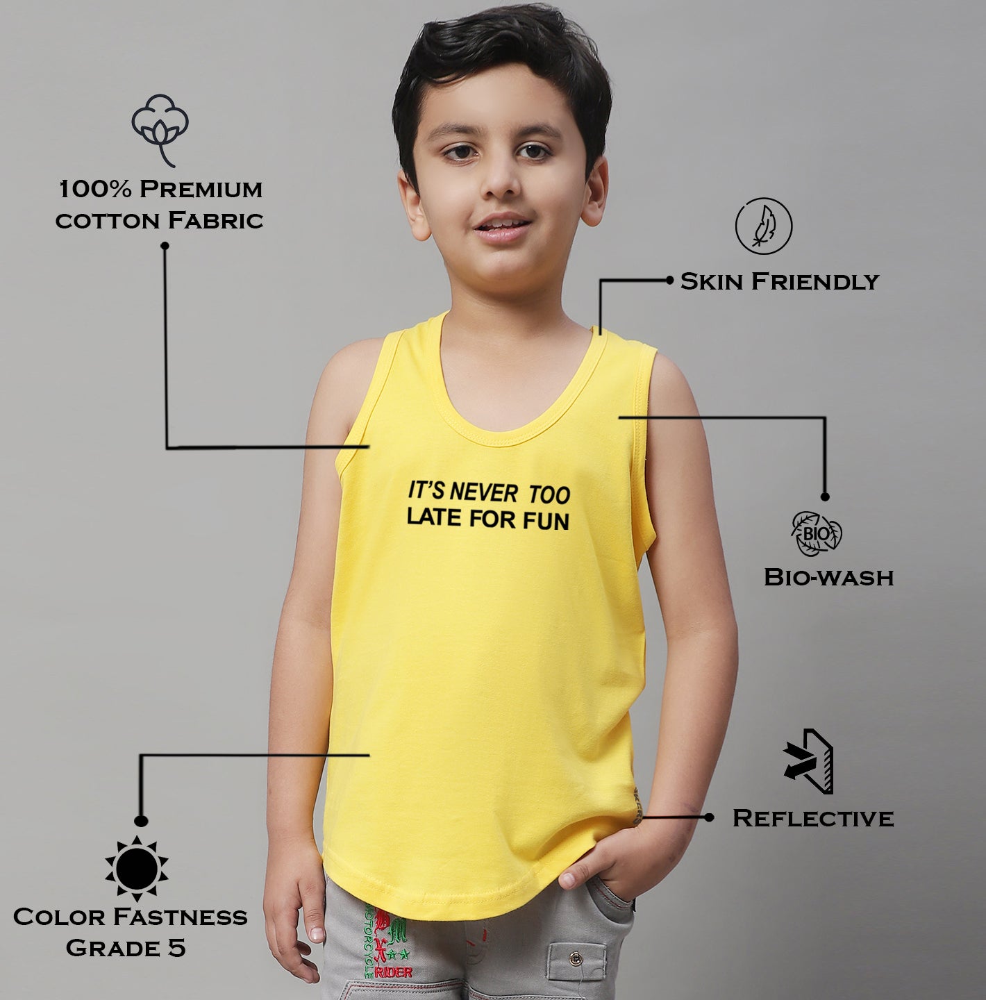 Boys Its Never Too Late For Fun Printed Regular Fit Vest - Friskers