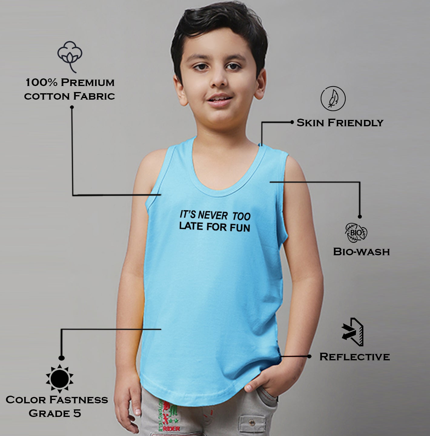 Boys Its Never Too Late For Fun Printed Regular Fit Vest - Friskers