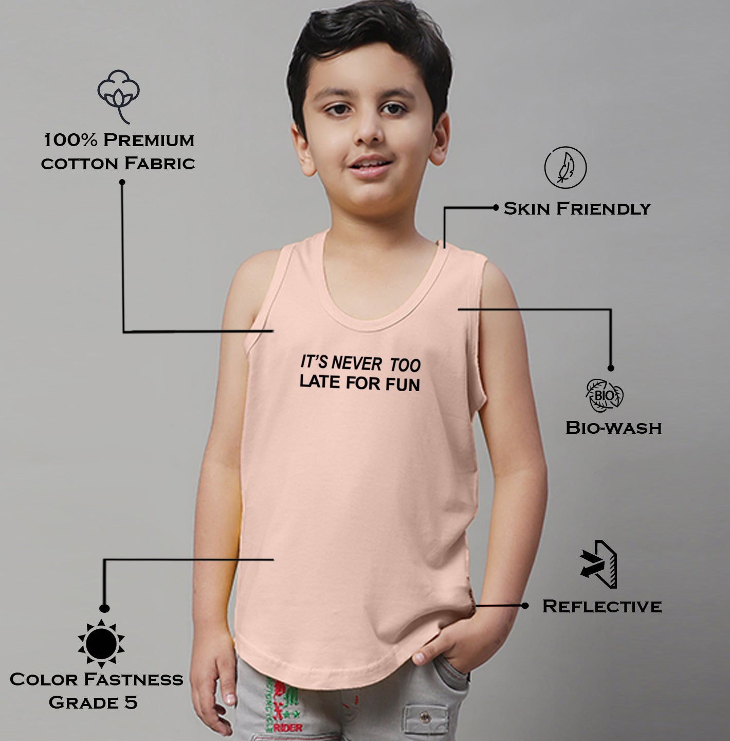 Boys Its Never Too Late For Fun Printed Regular Fit Vest - Friskers