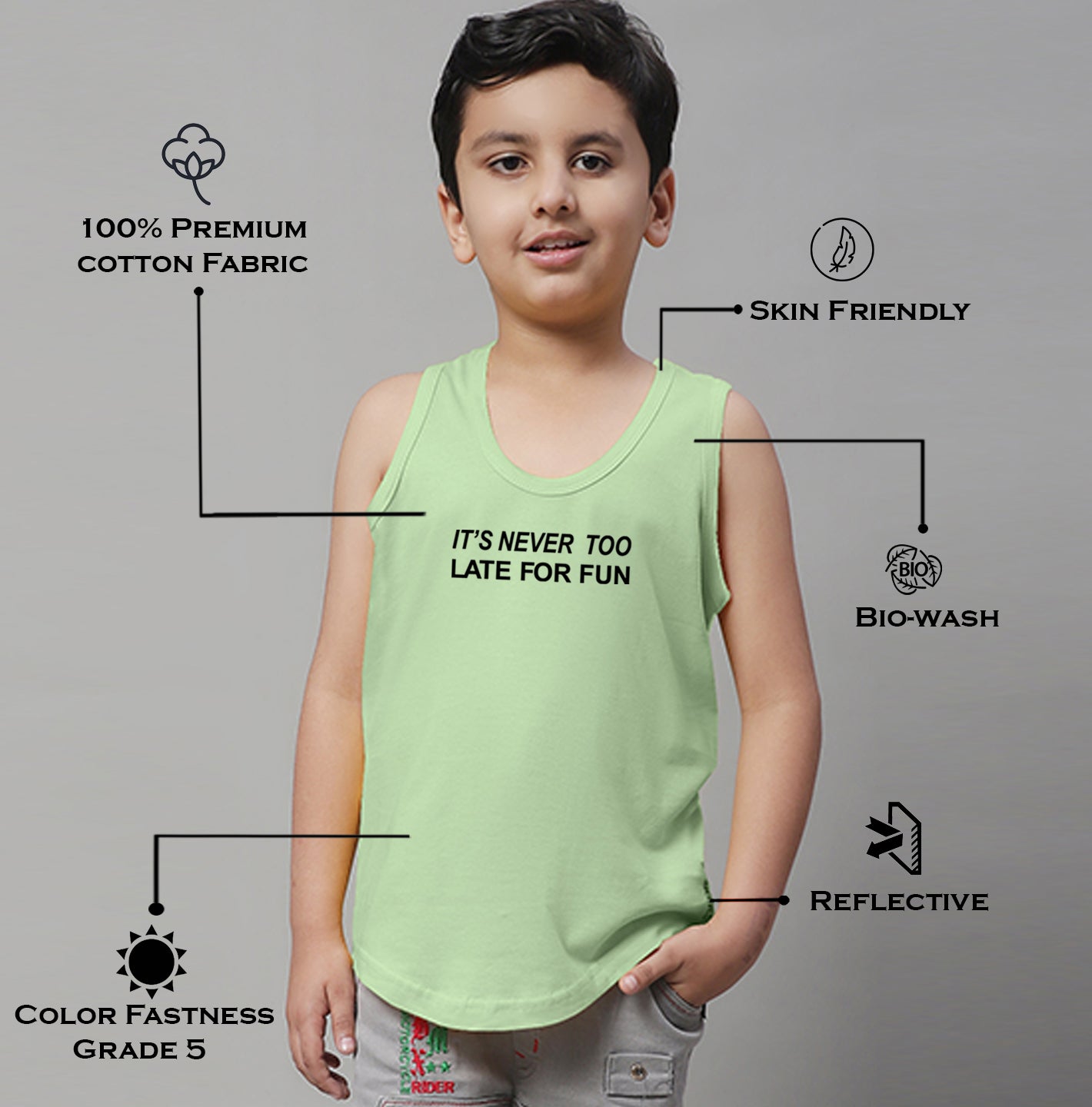 Boys Its Never Too Late For Fun Printed Regular Fit Vest - Friskers