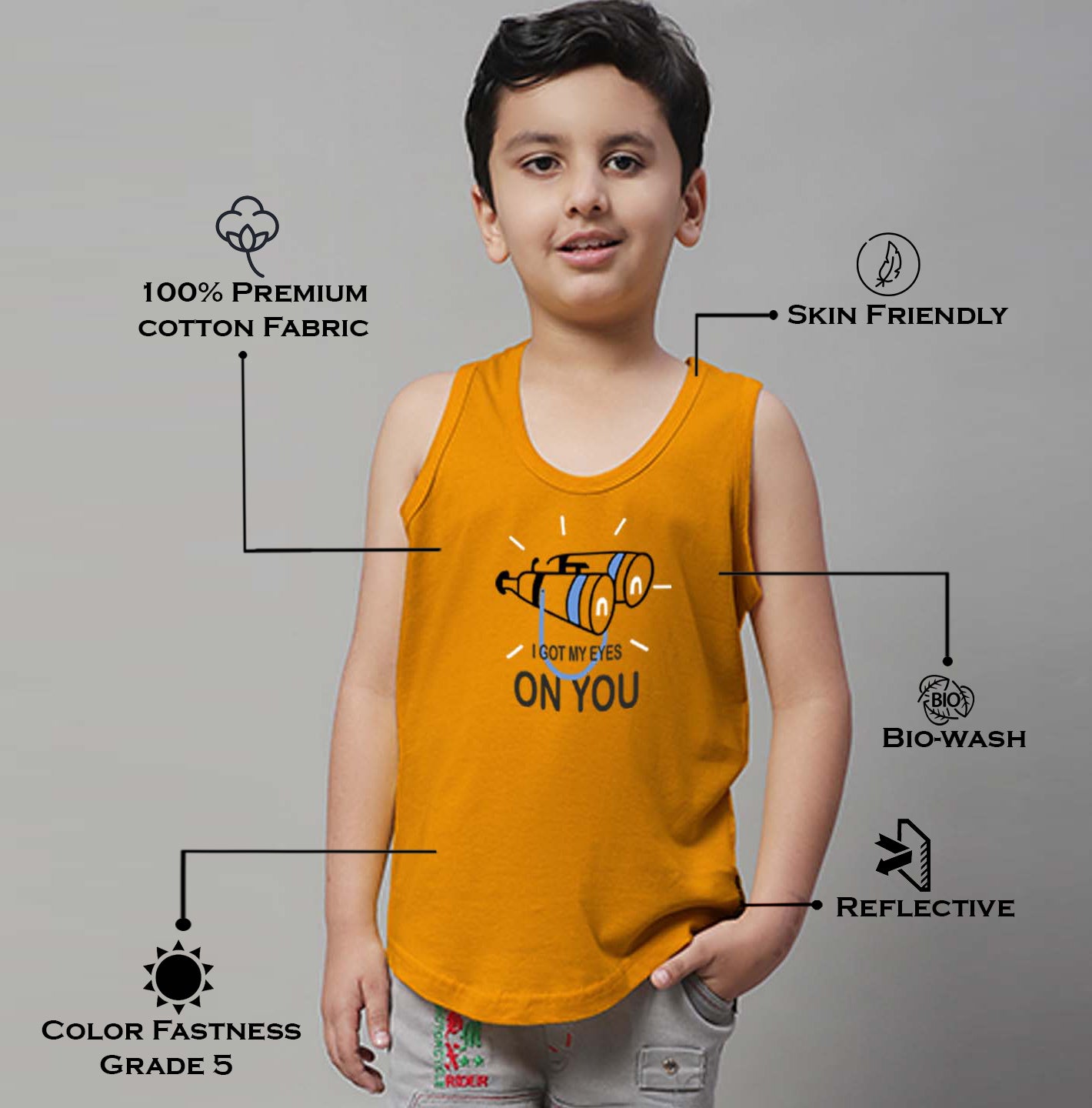 Boys I Got My Eyes On You Printed Regular Fit Vest - Friskers