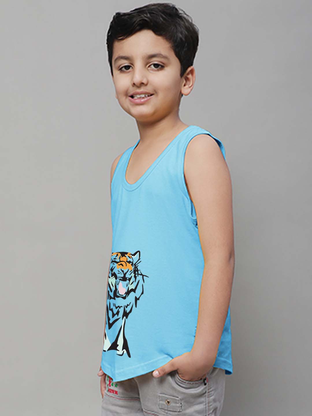 Boys Tiger Printed Regular Fit Vest - Friskers