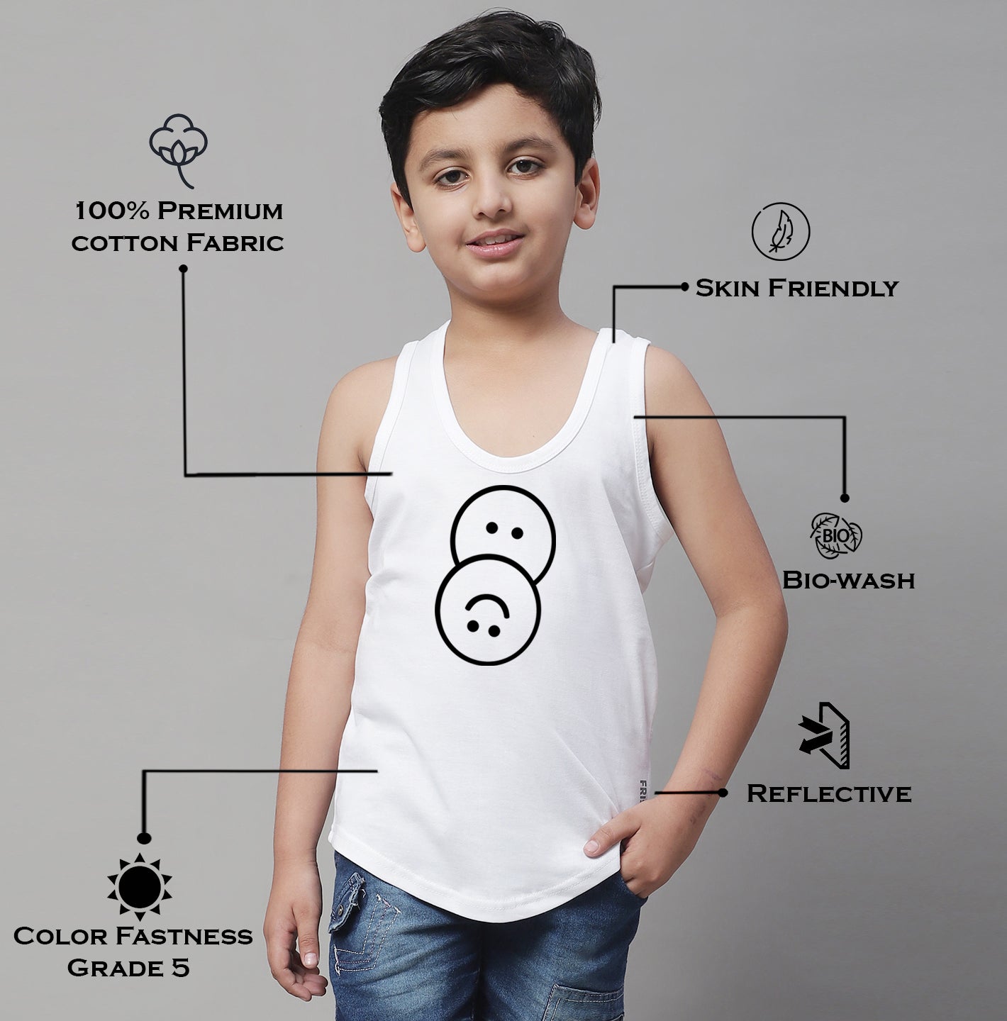 Boys Smiley Printed Regular Fit Vest - Friskers