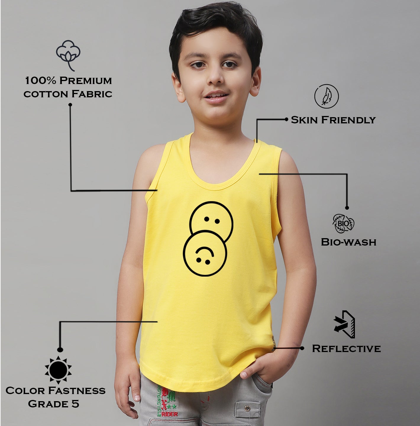 Boys Smiley Printed Regular Fit Vest - Friskers