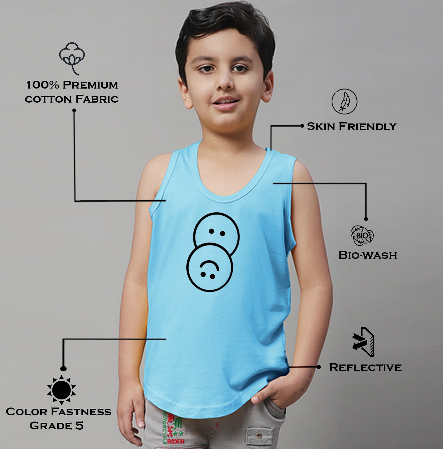 Boys Smiley Printed Regular Fit Vest - Friskers