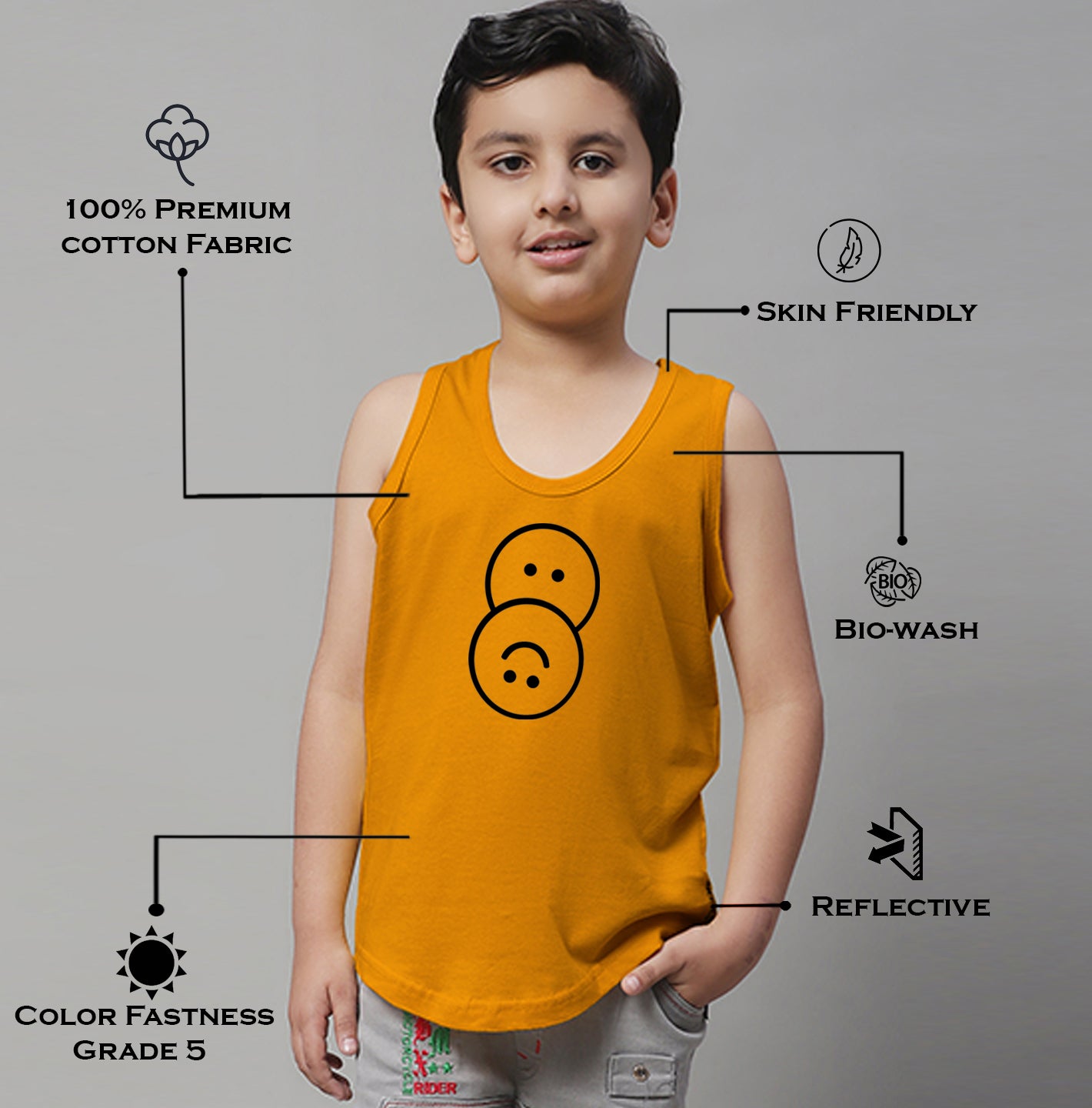 Boys Smiley Printed Regular Fit Vest - Friskers