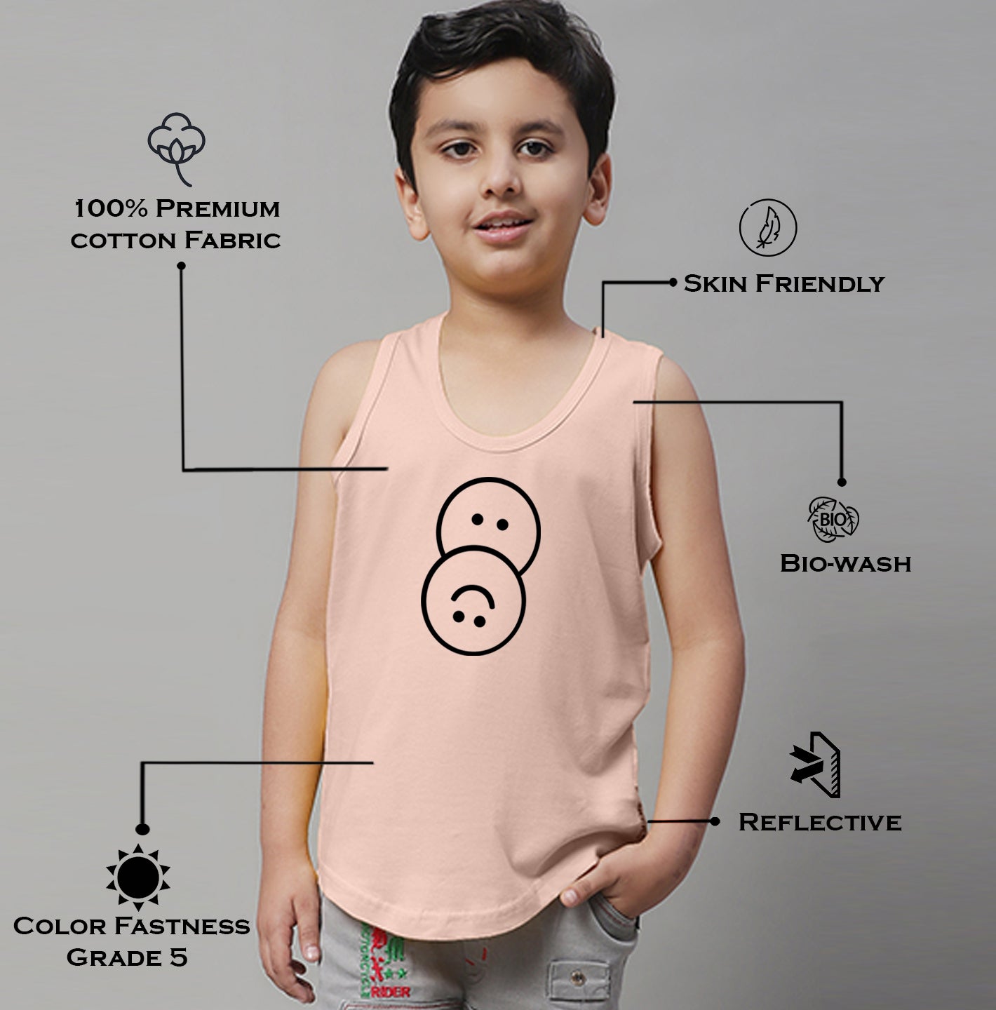 Boys Smiley Printed Regular Fit Vest - Friskers