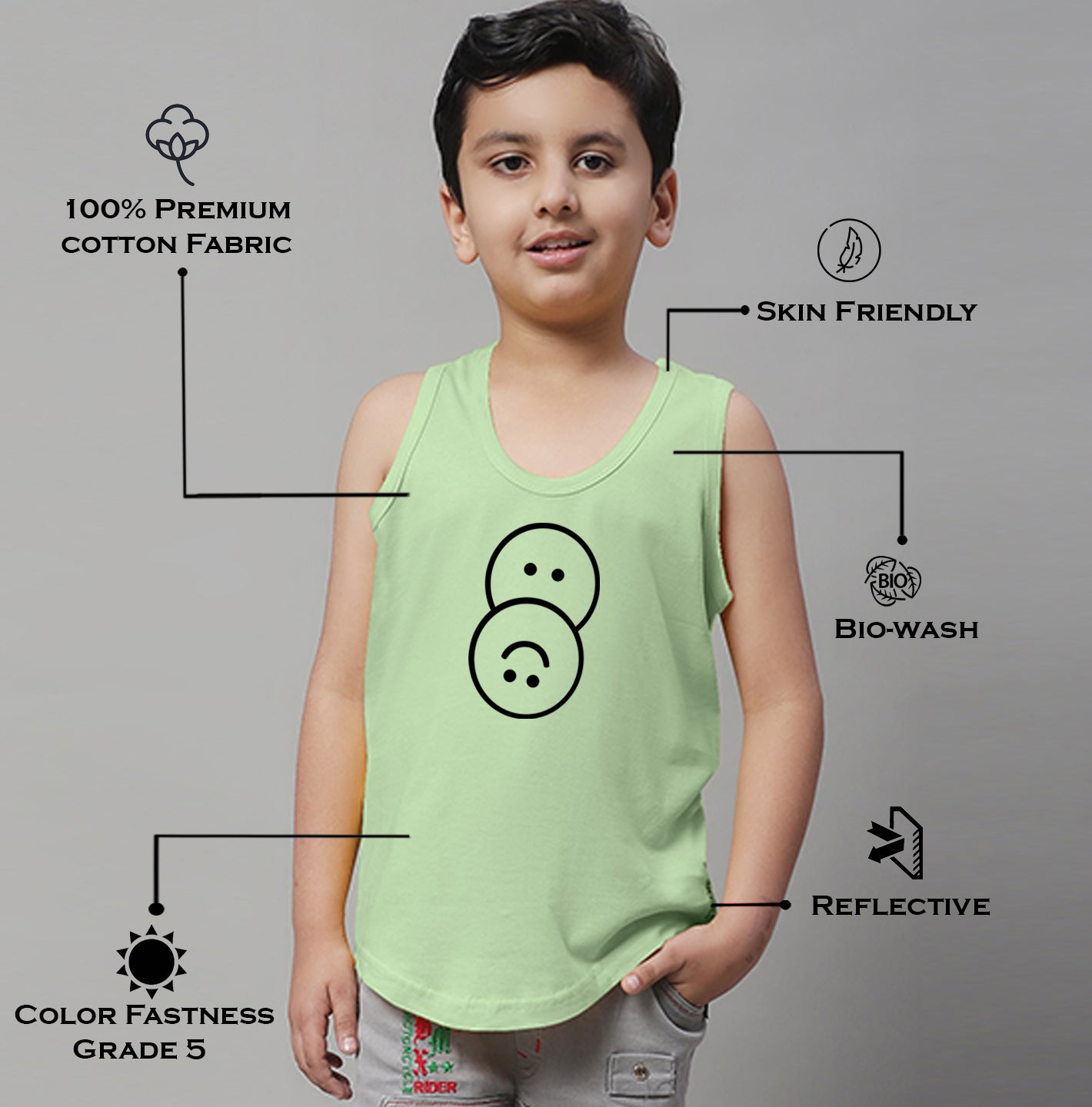 Boys Smiley Printed Regular Fit Vest - Friskers