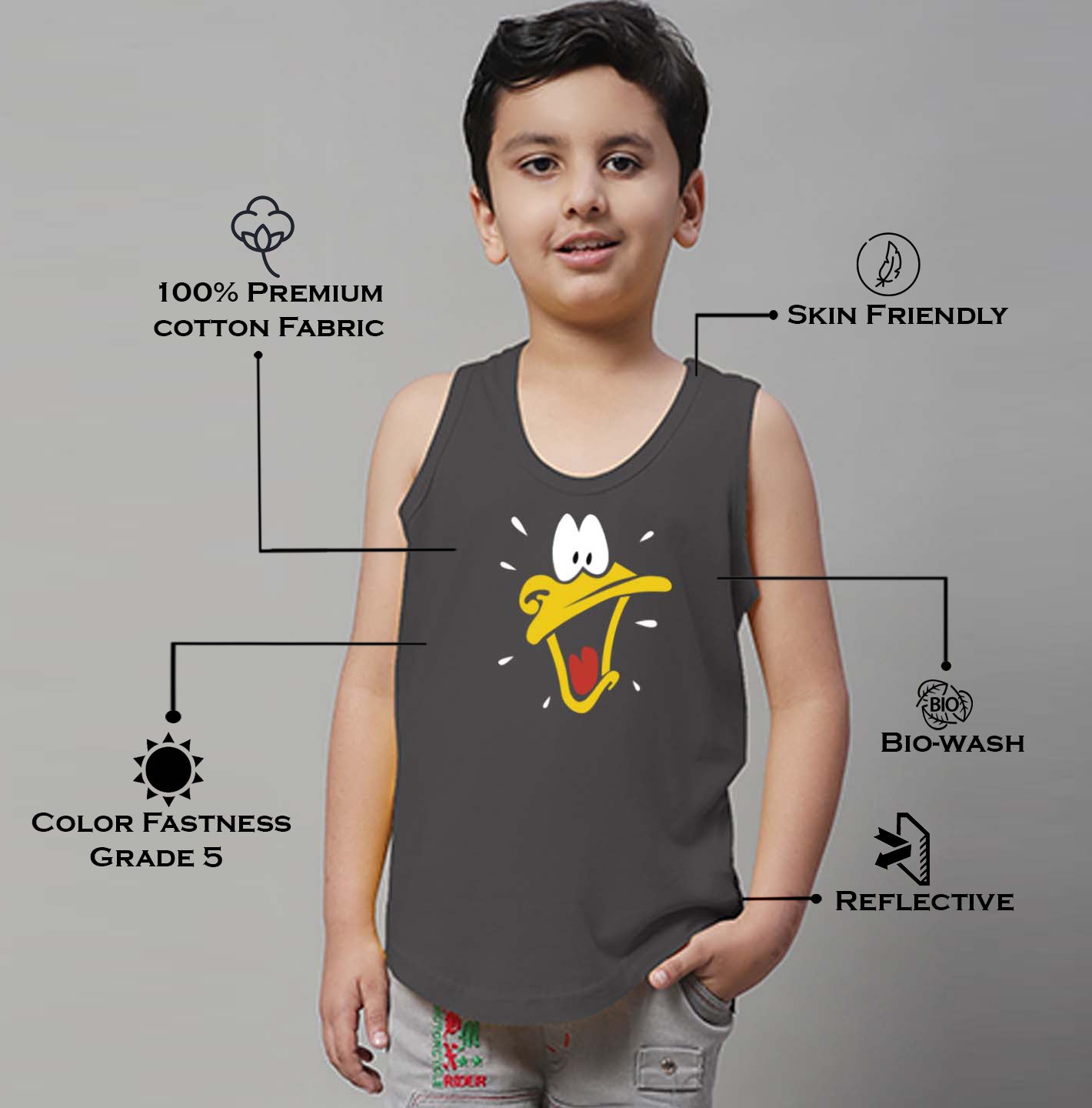 Boys Duck Printed Regular Fit Vest - Friskers