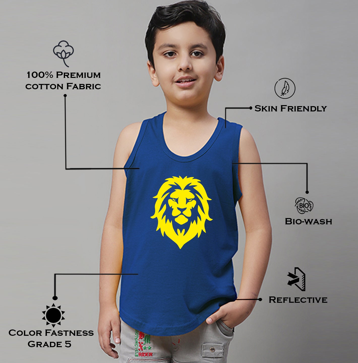 Boys Lion Printed Regular Fit Vest - Friskers