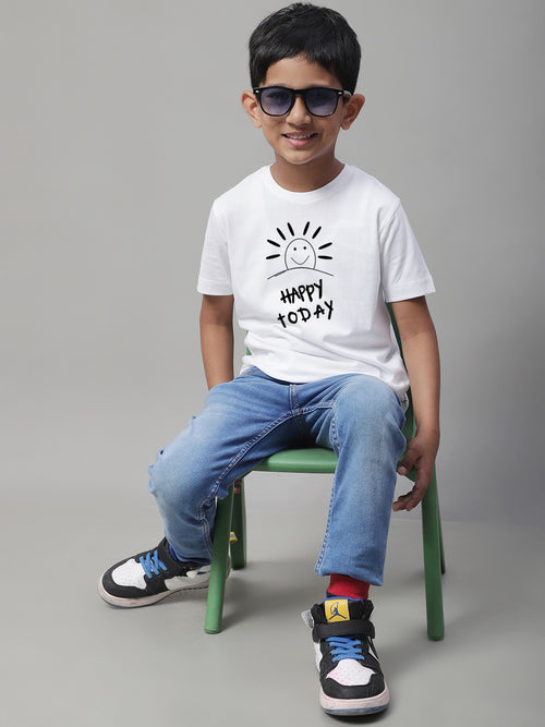Boys Happy Today Casual Printed T-Shirt