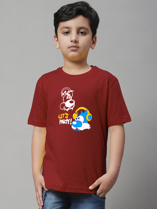 Boys Lets Party Regular Fit Printed T-Shirt - Friskers
