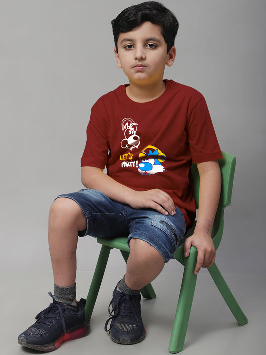 Boys Lets Party Regular Fit Printed T-Shirt - Friskers