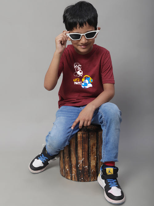 Boys Lets Party Regular Fit Printed T-Shirt