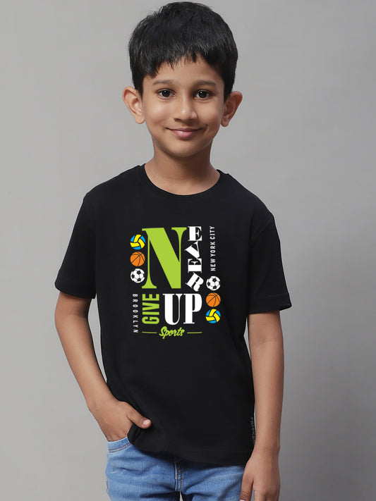 Boys Never Giveup Regular Fit Printed T-Shirt - Friskers